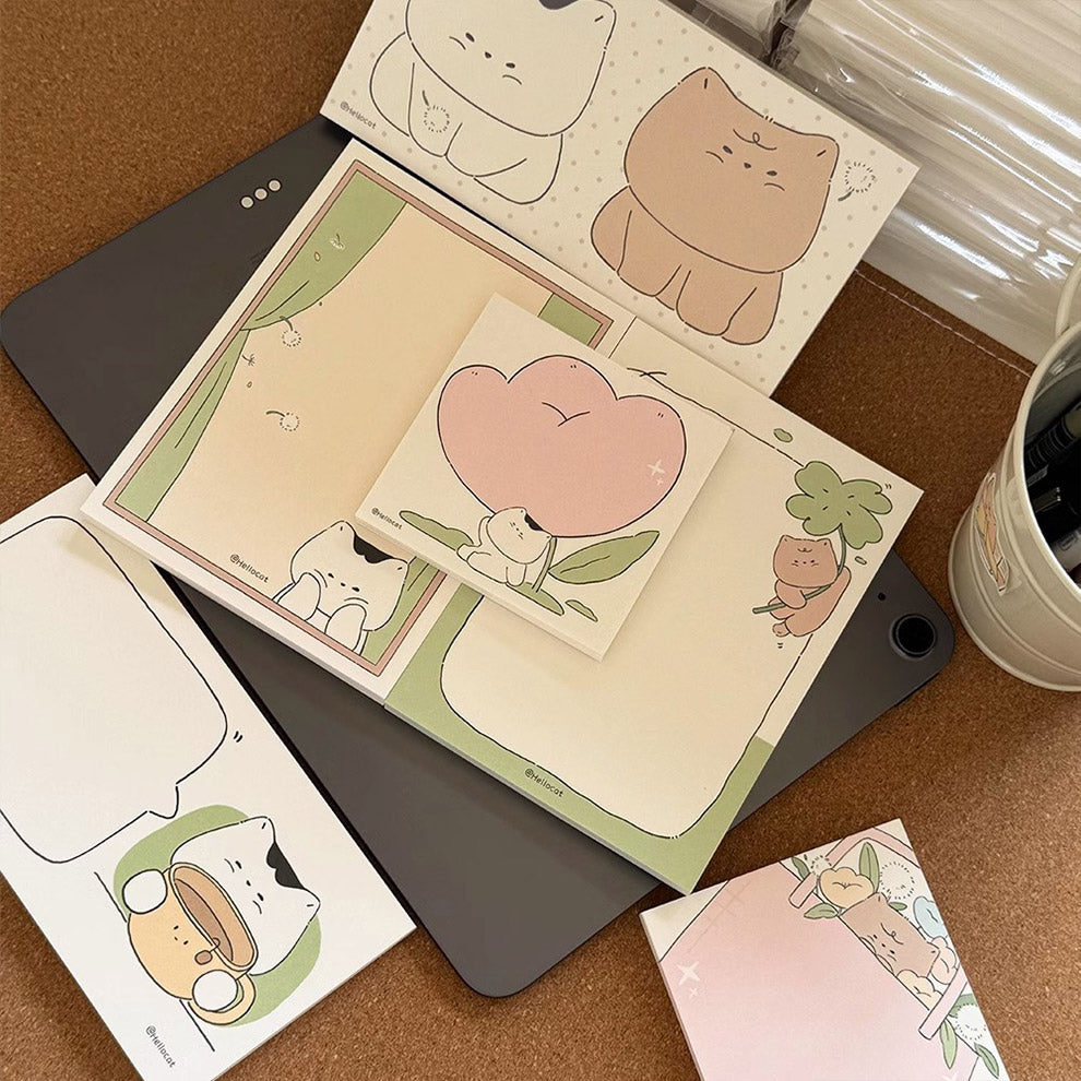 Cat Memo Note Pad by LuLuFun Studio – Cute Floral Stationery, 50 Sheets