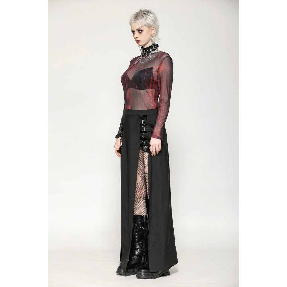 Dark in Love Carson Black and Red Tie-Dye Mesh Gothic Basic Top