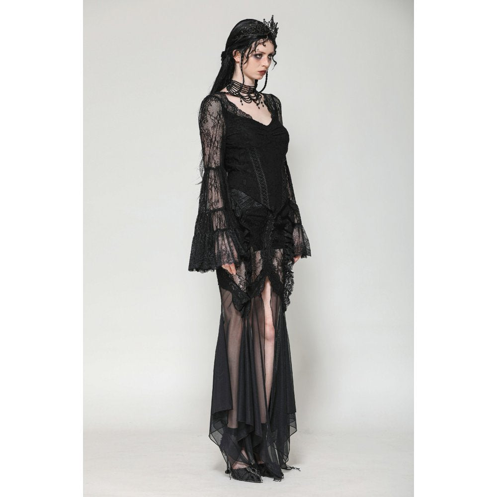 Dark in Love Zuri Gothic Lace Top – Romantic Bell-Sleeve Layered Cuff