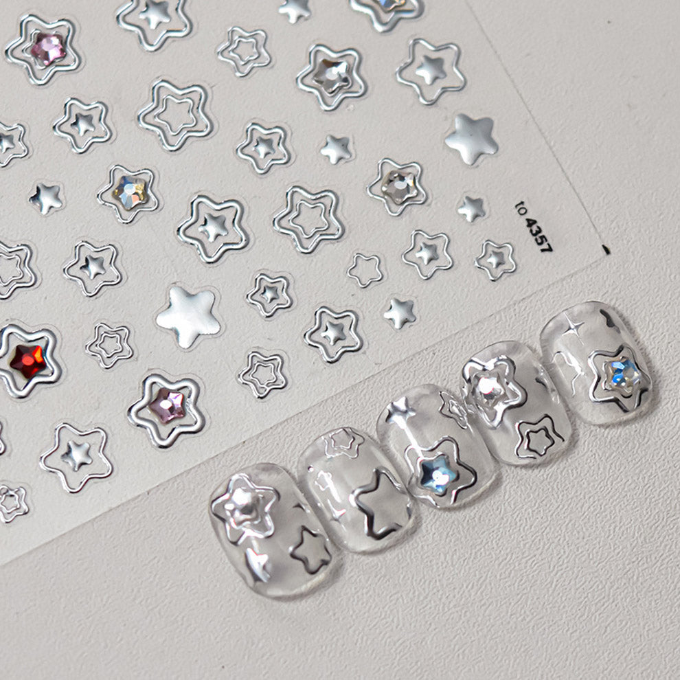 LuLuFun Studio Silver Star Heart 5D Nail Deco Stickers - 1 Sheet