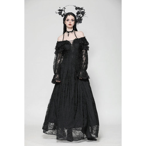 Dark in Love Cosette Gothic Maxi Dress – Lace Ruffle Off-Shoulder