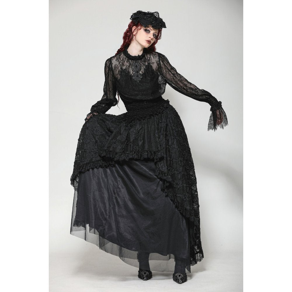 Dark in Love Aoife Black Victorian Lace Top – Gothic Pleated Waist Blouse