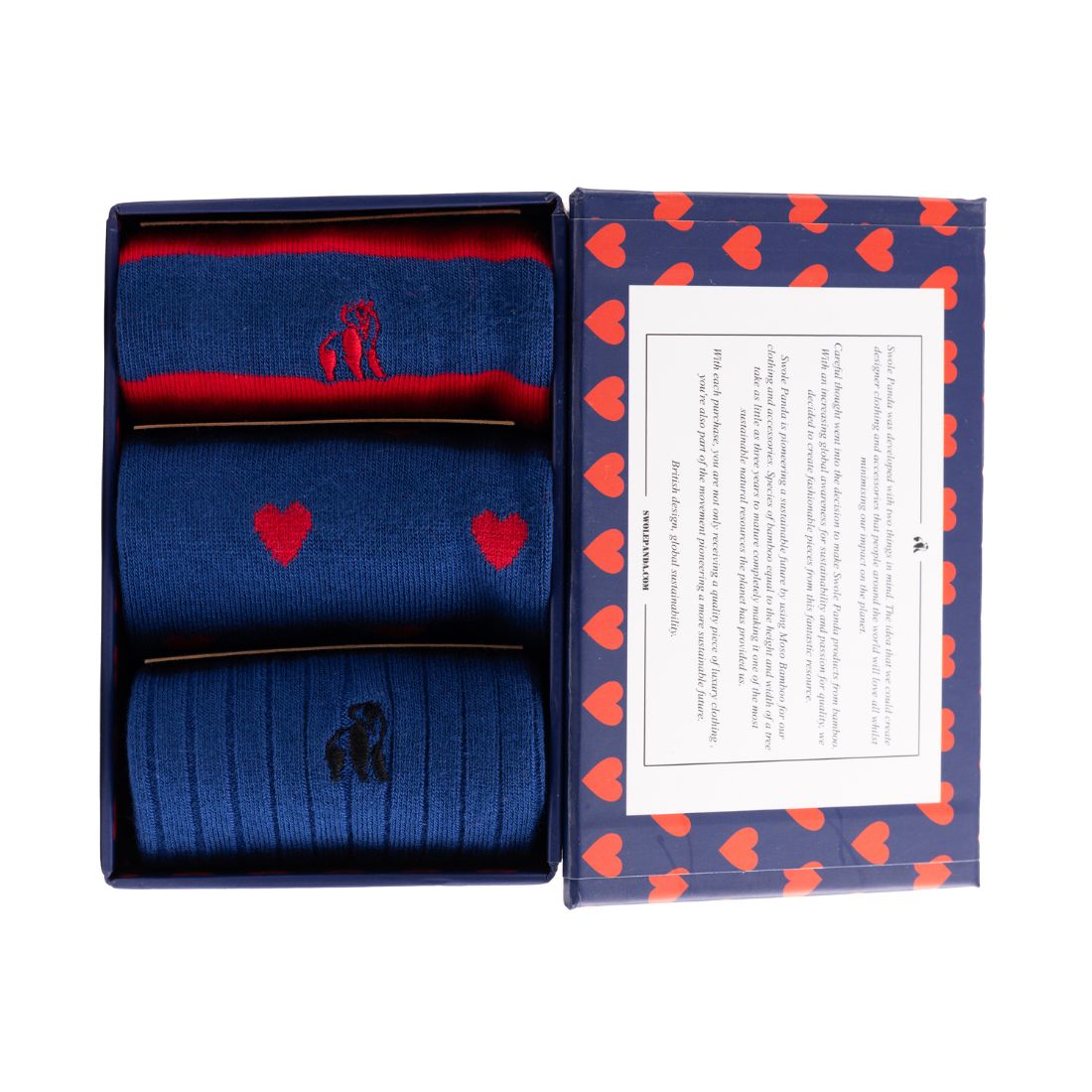 Swole Panda Men's Bamboo Socks Gift Box – 3 Pair Love Heart Set