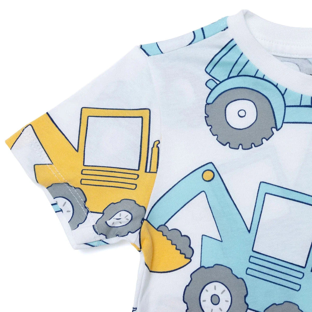 HelloBaby Boys T-shirt Construction Print Crew Neck Short Sleeve - White