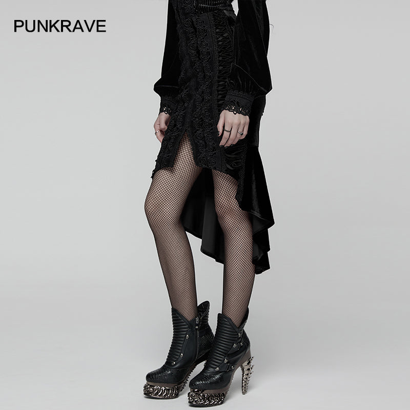 Punk Rave Belladonna Goth Rose Fishtail Skirt – Lace High Waist