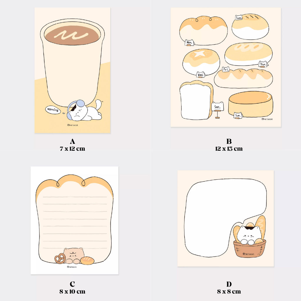 LuLuFun Studio Bread Cat Memo Note Pad – 50 Sheets Cute Stationery