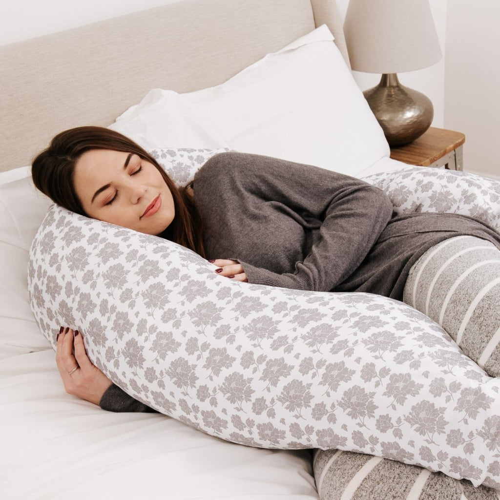 For Your Little One 12 Ft Maternity Pillow Case | Grey Floral Cotton