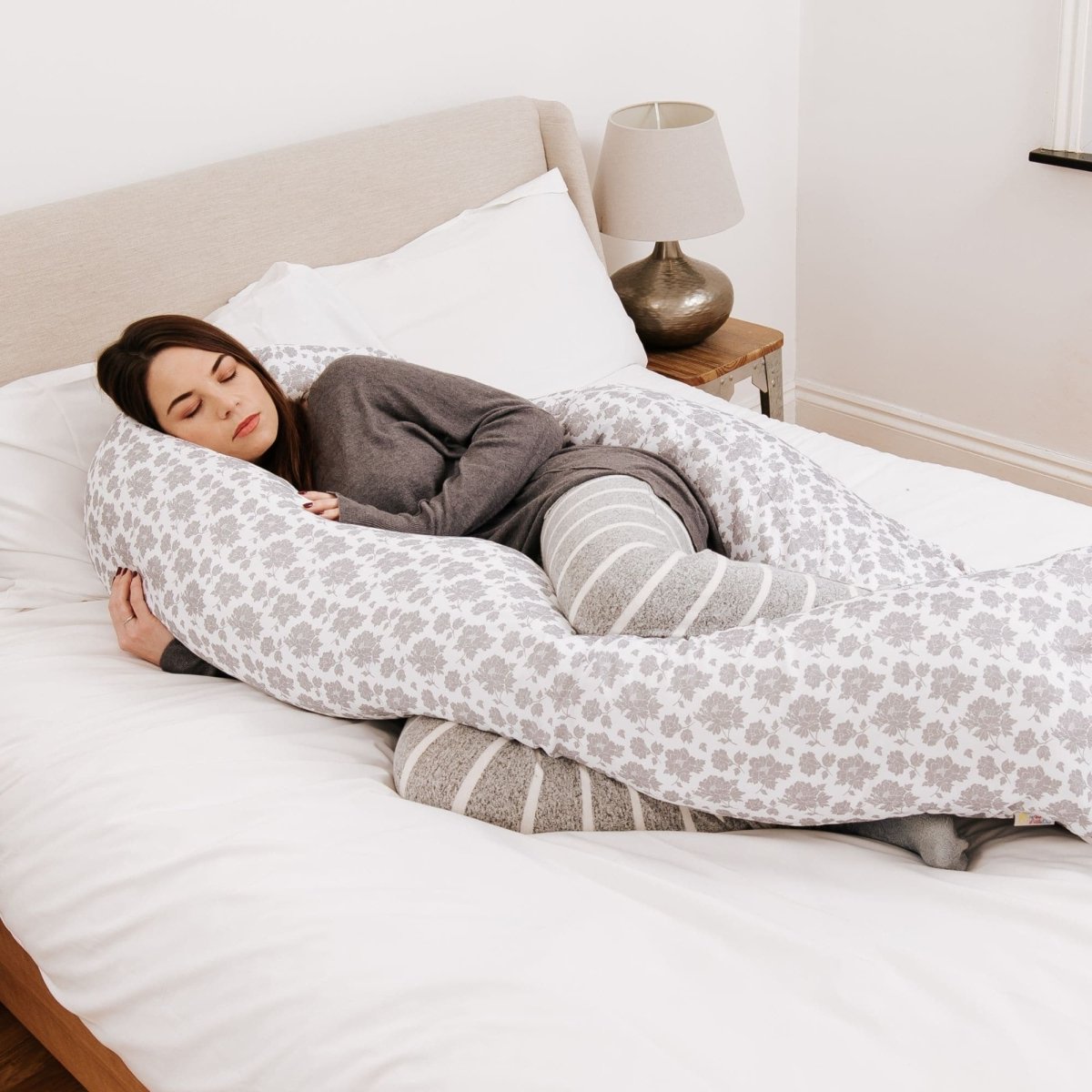 For Your Little One 12 Ft Maternity Pillow Case | Grey Floral Cotton