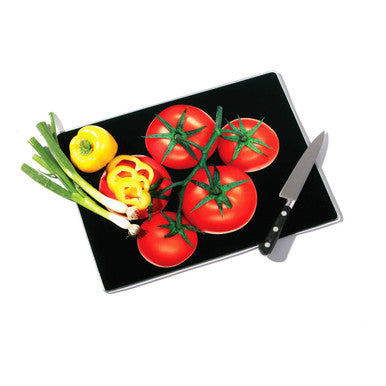 Orsina Picar Tomato Design Glass Chopping Board – Toughened Black Glass