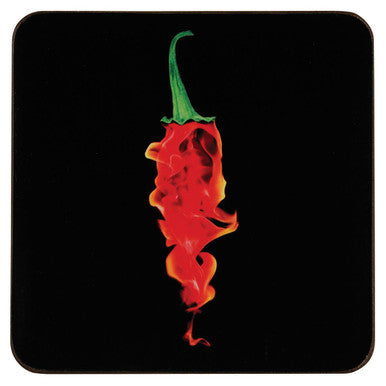 Orsina Cork Drink Coasters – Set of 4 Black and Red Chilli Coasters
