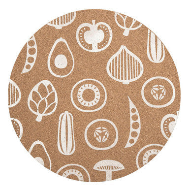 Orsina Besa Round Cork Placemats – Set of 4 with White Vegetable Print