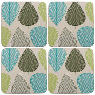 Orsina Green Leaf Cork Coasters – Set of 4 Water-Resistant Coasters