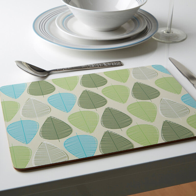 Orsina Green Leaf Placemats – Set of 4 Heat-Resistant Wipe-Clean PVC