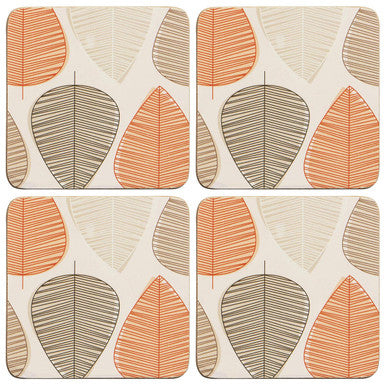 Orsina Orange Leaf Cork Coasters – Set of 4 Water-Resistant Table Mats