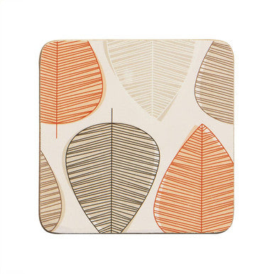 Orsina Orange Leaf Cork Coasters – Set of 4 Water-Resistant Table Mats