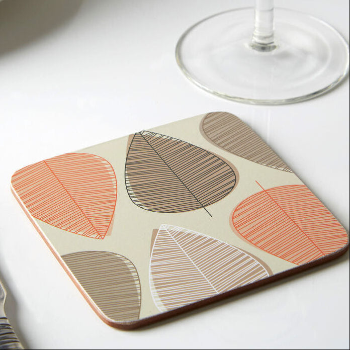 Orsina Orange Leaf Cork Coasters – Set of 4 Water-Resistant Table Mats