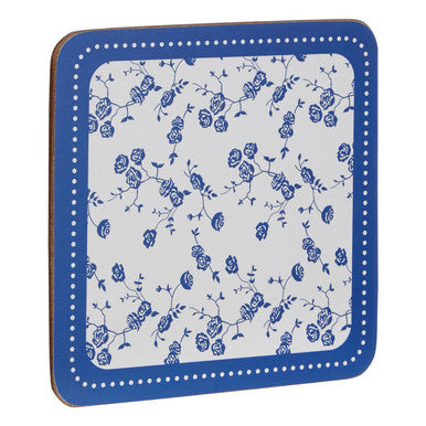 Orsina Blue Rose Cork Coasters | Set of 4 Floral Drink Coasters
