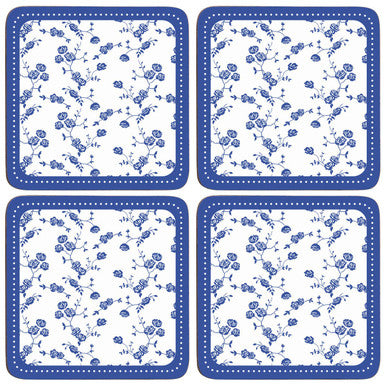 Orsina Blue Rose Cork Coasters | Set of 4 Floral Drink Coasters
