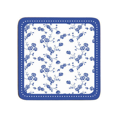 Orsina Blue Rose Cork Coasters | Set of 4 Floral Drink Coasters