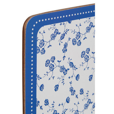Orsina Blue Rose Cork Coasters | Set of 4 Floral Drink Coasters