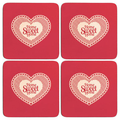 Orsina Home Sweet Home Red Cork Coasters | Set of 4 Moisture-Resistant