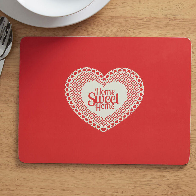 Orsina Home Sweet Home Red Cork Placemats | Heat-Resistant Set of 4