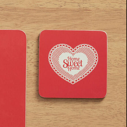 Orsina Home Sweet Home Red Cork Coasters | Set of 4 Moisture-Resistant