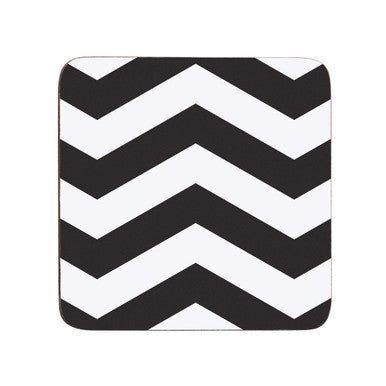 Orsina Chevron Coasters – Set of 4 Black and White Monochrome Decor