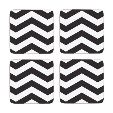 Orsina Chevron Coasters – Set of 4 Black and White Monochrome Decor