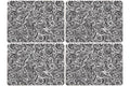 Orsina Paisley Cork Placemats – Black and White Table Mats, Set of 4