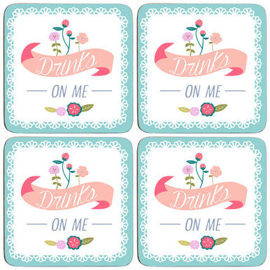 Orsina Amelie Cork Coasters – Set of 4 Floral Drink Coasters