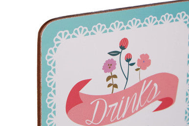 Orsina Amelie Cork Coasters – Set of 4 Floral Drink Coasters