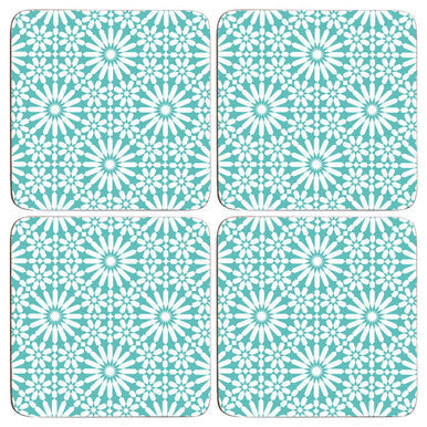 Orsina Garland Cork Coasters – Set of 4 Blue and White Retro Floral