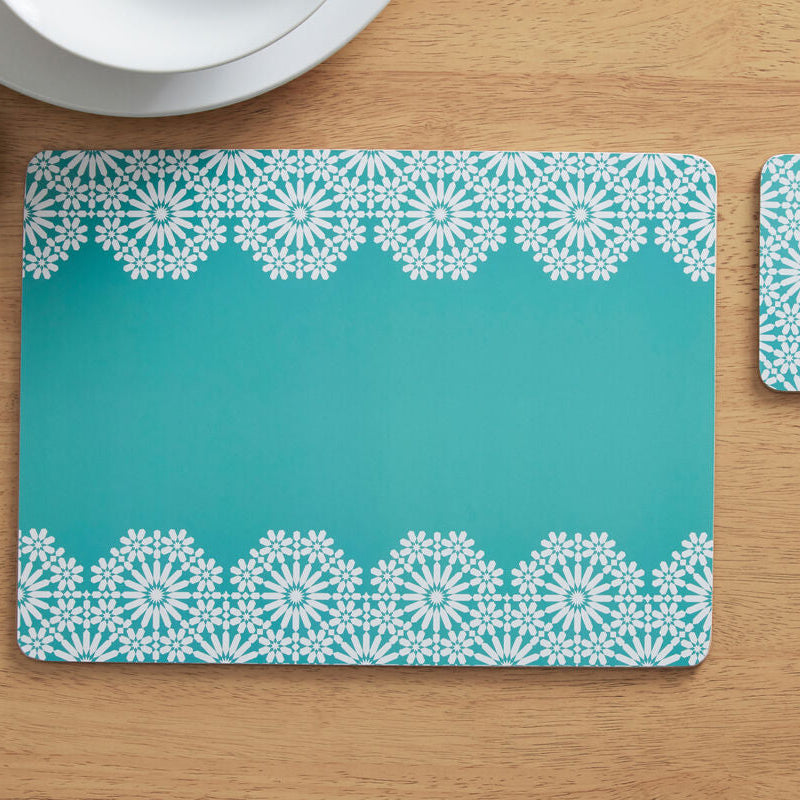 Orsina Garland Blue Floral Cork Placemats – Set of 4 Retro Tablemats