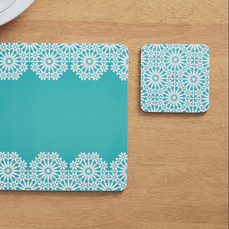 Orsina Garland Cork Coasters – Set of 4 Blue and White Retro Floral