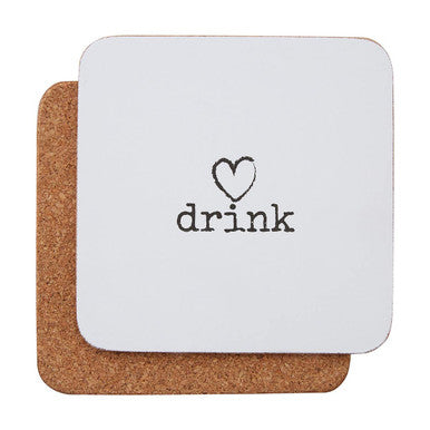 Orsina Charm Drink Coasters – Set of 4 White Cork Coasters with Heart