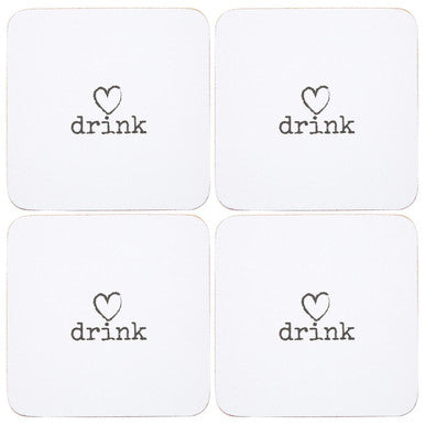 Orsina Charm Drink Coasters – Set of 4 White Cork Coasters with Heart