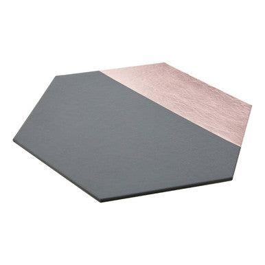 Orsina Geome Hexagon Placemats – Grey & Rose Gold Leather Effect Set of 4