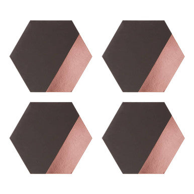 Orsina Geome Hexagon Placemats – Grey & Rose Gold Leather Effect Set of 4