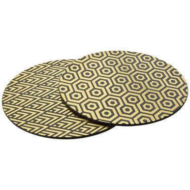 Orsina Black and Gold Faux Leather Geometric Placemats – Set of 4