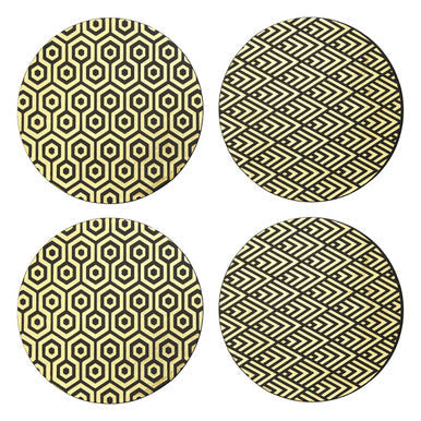 Orsina Black and Gold Faux Leather Geometric Placemats – Set of 4
