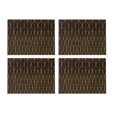 Orsina Geome Black and Gold Prism Faux Leather Placemats – Set of 4