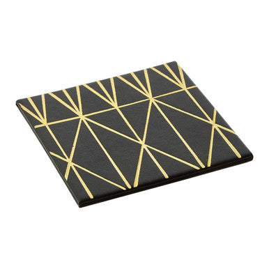 Orsina Geome Faux Leather Coasters - Set of 4 Black and Gold Prism