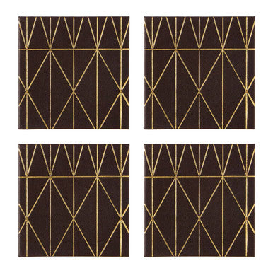 Orsina Geome Faux Leather Coasters - Set of 4 Black and Gold Prism