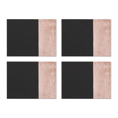 Orsina Geome Leather Effect Placemats – Black and Rose Gold Set of 4