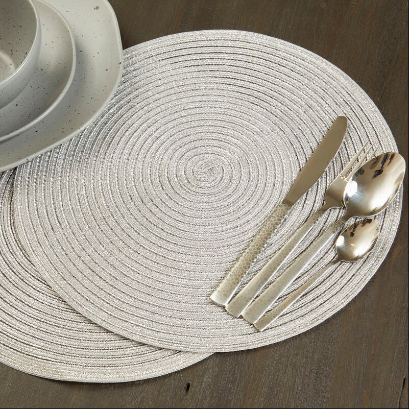 Orsina Alice Round Silver Woven Placemat – Heat Resistant Table Decor