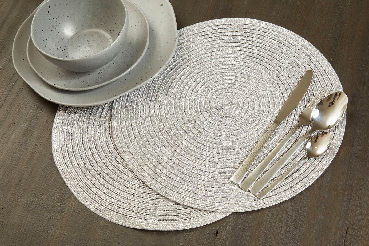 Orsina Alice Round Silver Woven Placemat – Heat Resistant Table Decor