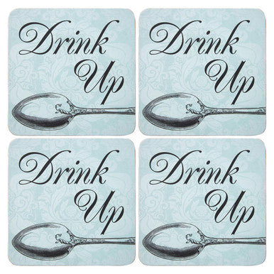 Orsina Drink Up Cork Coasters – Set of 4 Green Fleur-de-Lis Table Mats