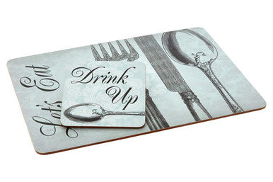 Orsina Drink Up Cork Coasters – Set of 4 Green Fleur-de-Lis Table Mats