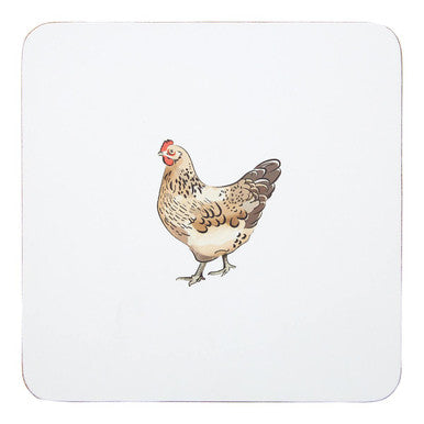 Orsina Mrs Henderson Cork Coasters – Set of 4 White Chicken Coasters